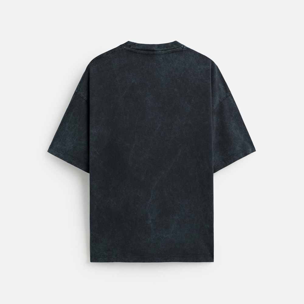 Zara Black Short Sleeve Distressed Tee Oversized Fit